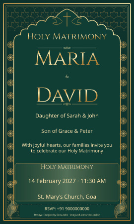 Emerald Darbar wedding invitation sample in Christian / ईसाई — fictional names