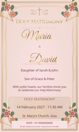 Gulabi Bagh wedding invitation sample in Christian / ईसाई — fictional names