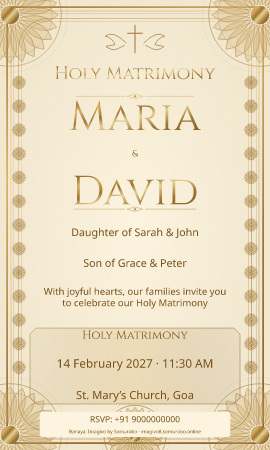 Ivory Mandala wedding invitation sample in Christian / ईसाई — fictional names