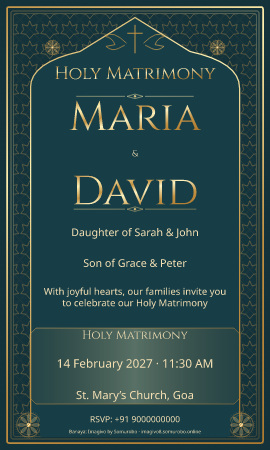 Moonlit Courtyard wedding invitation sample in Christian / ईसाई — fictional names