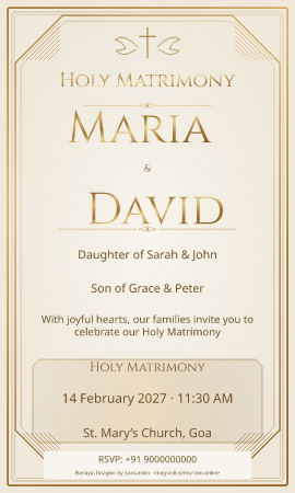 Pearl & Gold wedding invitation sample in Christian / ईसाई — fictional names