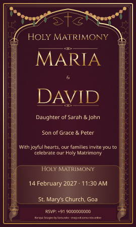 Raj Mahal wedding invitation sample in Christian / ईसाई — fictional names