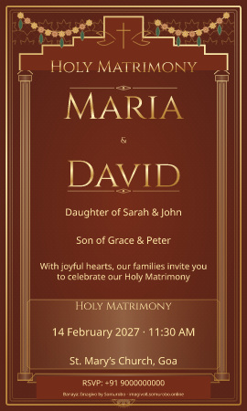 Saffron Palace wedding invitation sample in Christian / ईसाई — fictional names