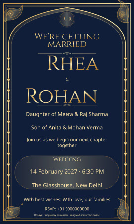Midnight Mehfil wedding invitation sample in Simple / Modern · आधुनिक — fictional names