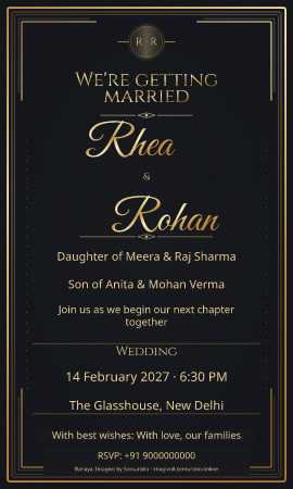 Modern Noir wedding invitation sample in Simple / Modern · आधुनिक — fictional names