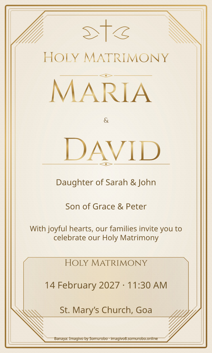 Pearl & Gold wedding invitation sample — fictional names